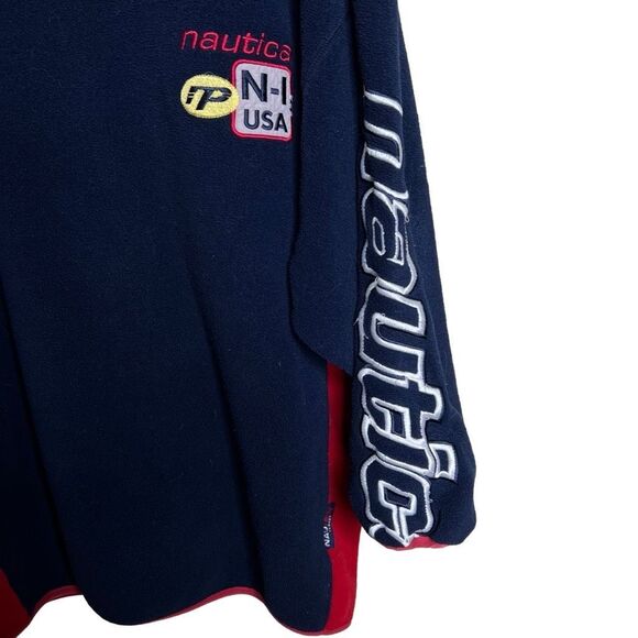 Vintage 90s Nautica Tech Fleece Pullover With Lettering XL Made In USA - Picture 2 of 6